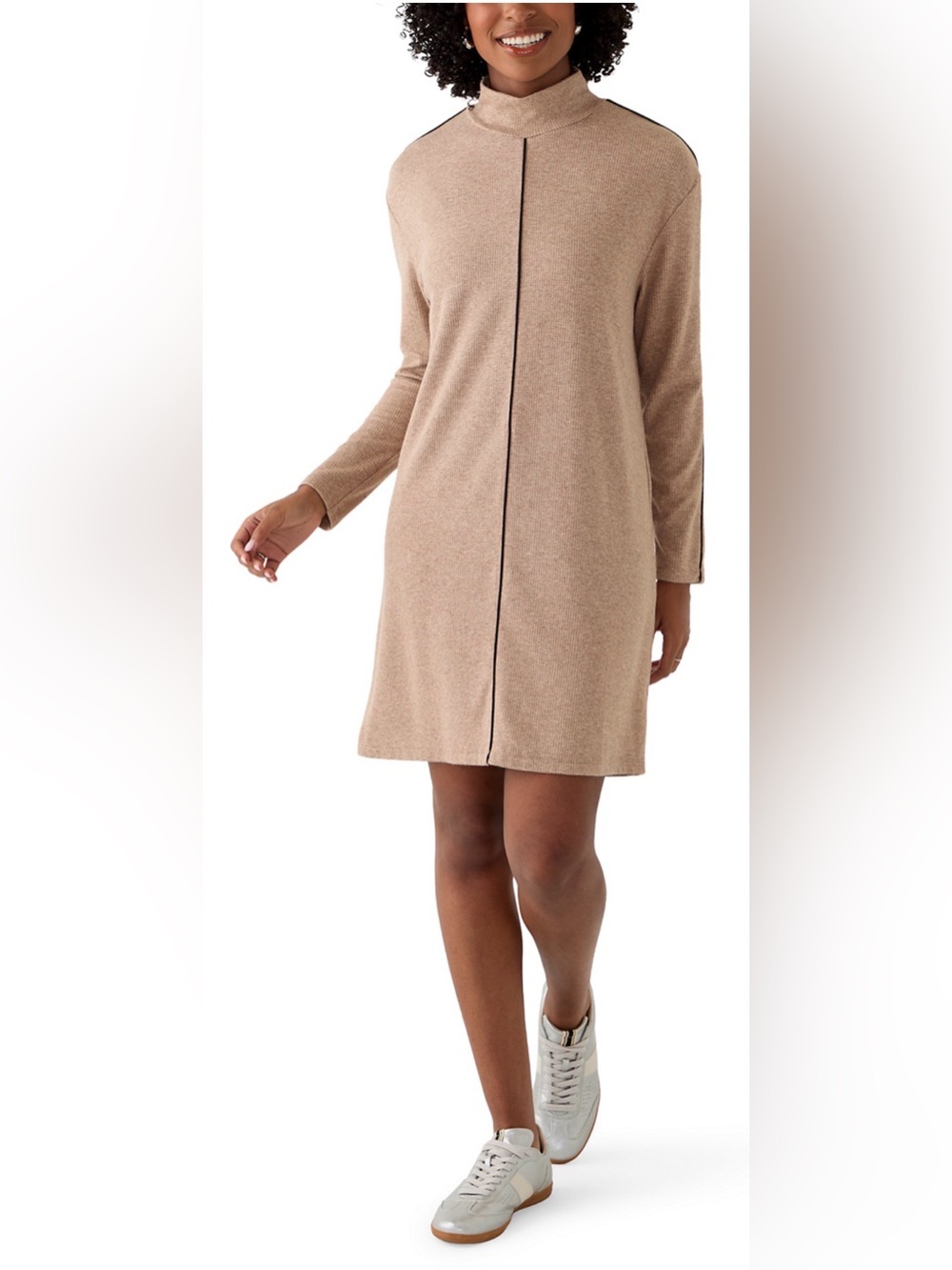 FEVER Women’s Mock Neck Sweater Dress With Trim. Soft Stretchy Fabric. NWT